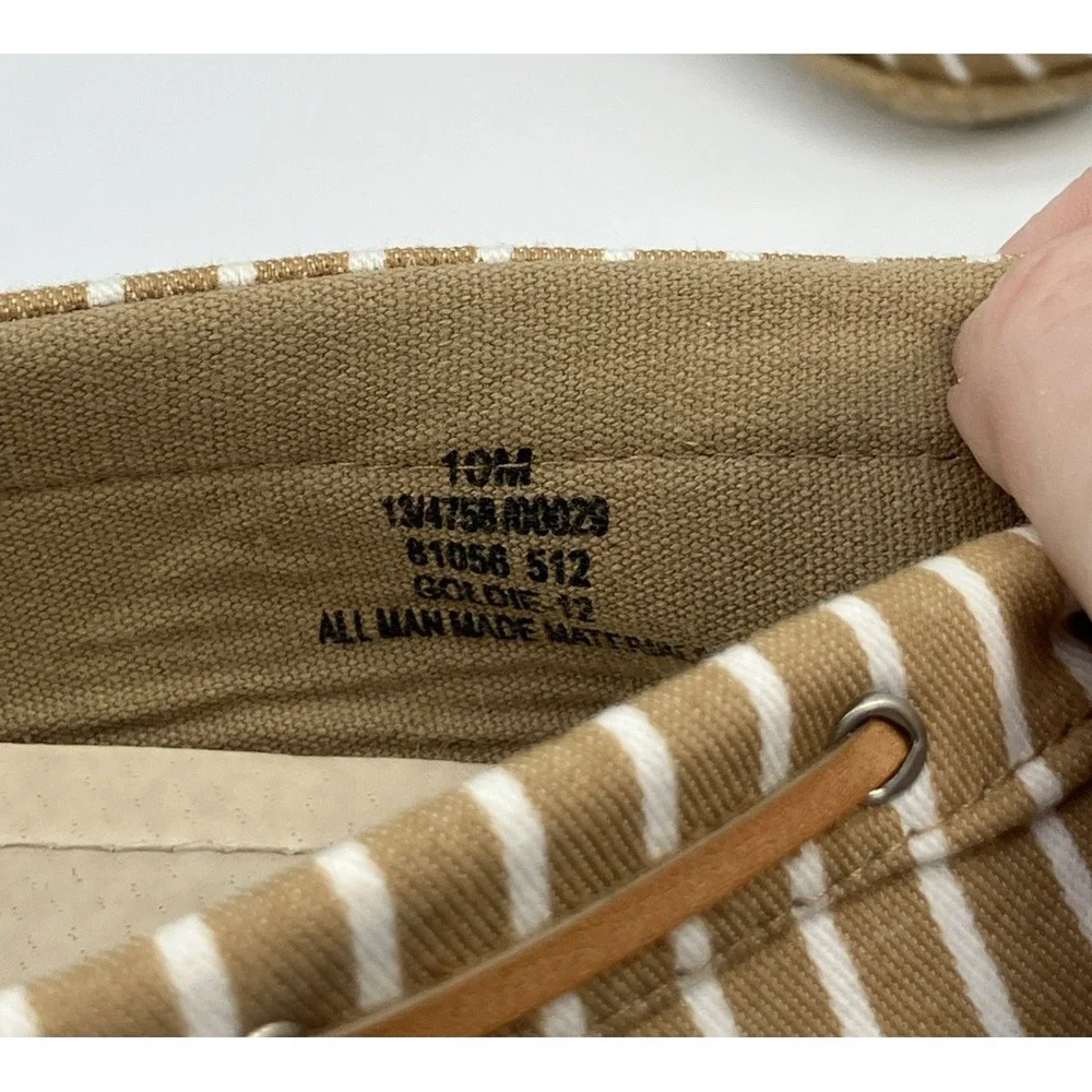 Pierre Dumas 10 M Tan White Striped Boat Shoes Espadrilles Nautical Yacht‎ Prep